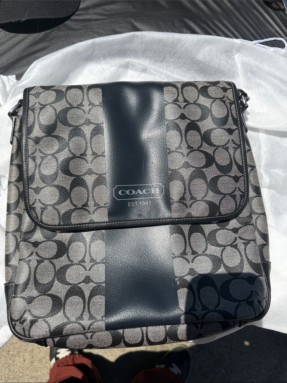 Coach Signature Crossbody Laptop Bag in Black and Gray